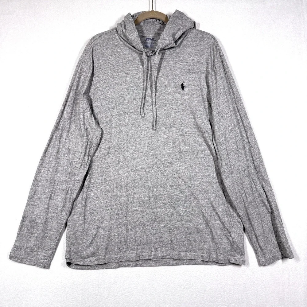 Polo Ralph Lauren Shirt Hoodie Men XL Grey Long Sleeve Pullover Pony Logo Hooded